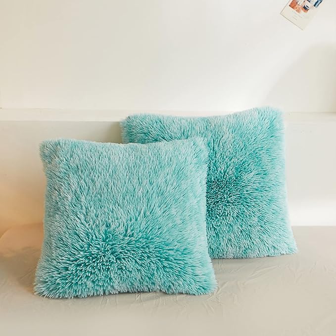 XeGe 2 Pieces Faux Fur Throw Pillow Covers, Shaggy Fluffy Cushion Covers by XeGe