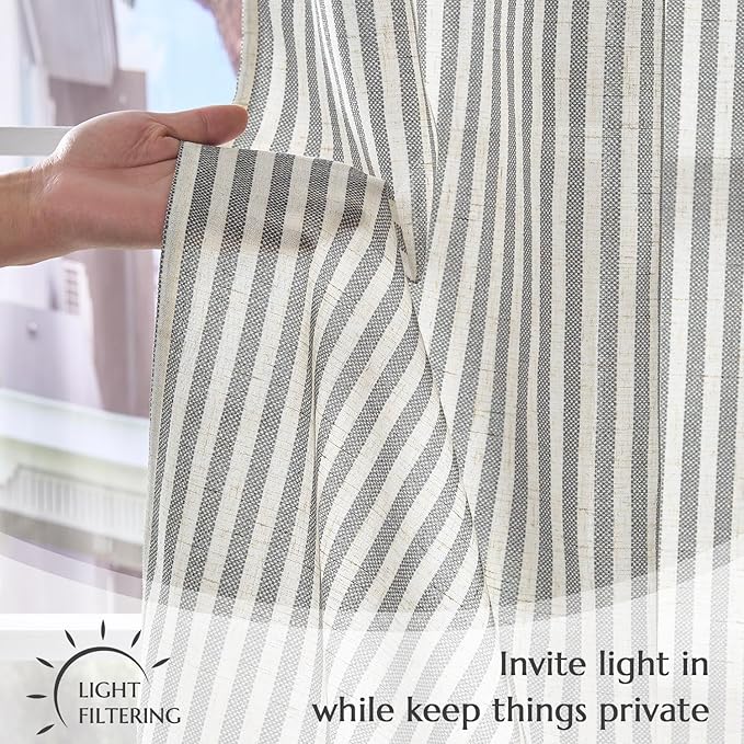 jinchan Striped Linen Kitchen Curtains 24 Inches Tier Curtains Farmhouse Modern - Image 8