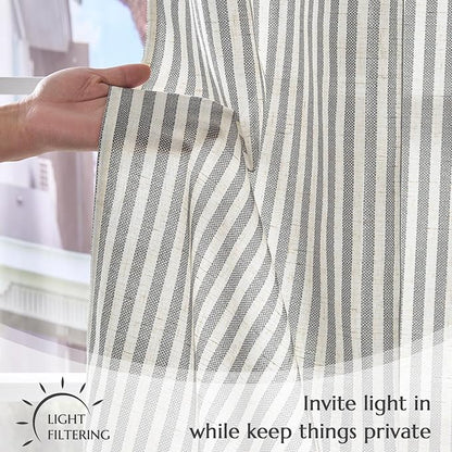 jinchan Striped Linen Kitchen Curtains 24 Inches Tier Curtains Farmhouse Modern - Image 8
