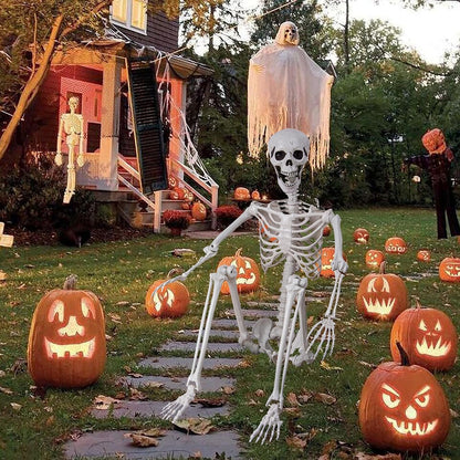 5.9ft/180cm Posable Halloween Skeleton, Life Size Skeleton Bones with Movable Joints for Halloween Graveyard Haunted House Spooky Scene Decor, 1pc