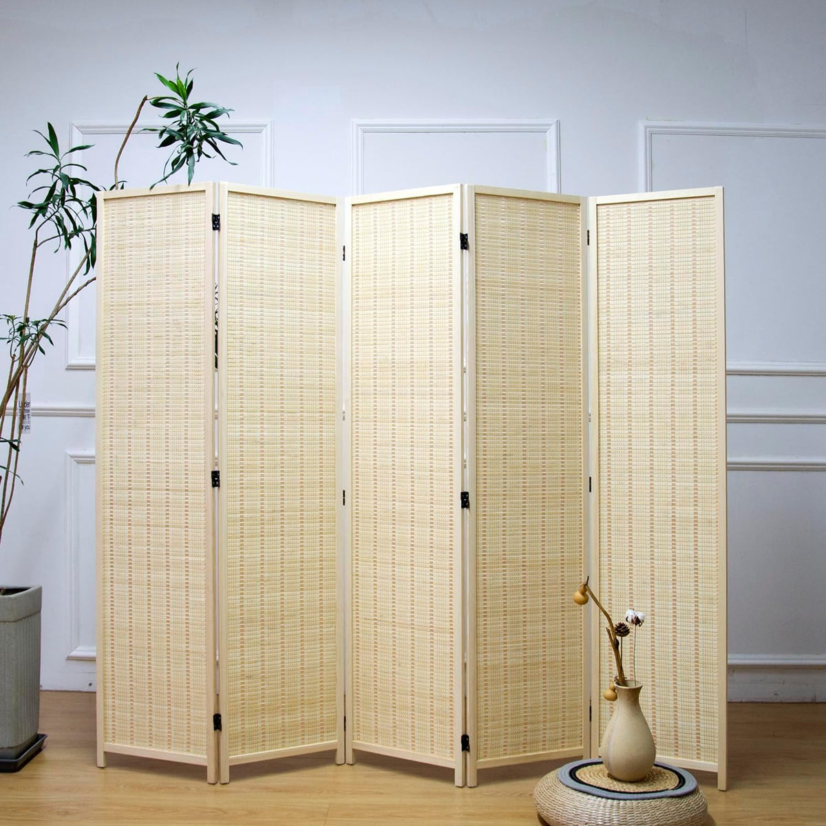 furnnylane 5 panel bamboo room divider – 5.6 shown in use