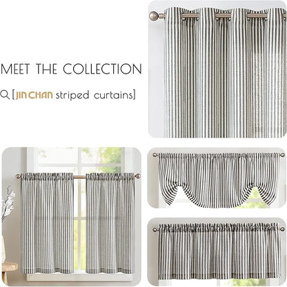 JINCHAN Tab Top Linen Kitchen Curtains 36 Inch Striped Tier Curtains Farmhouse - Image 7