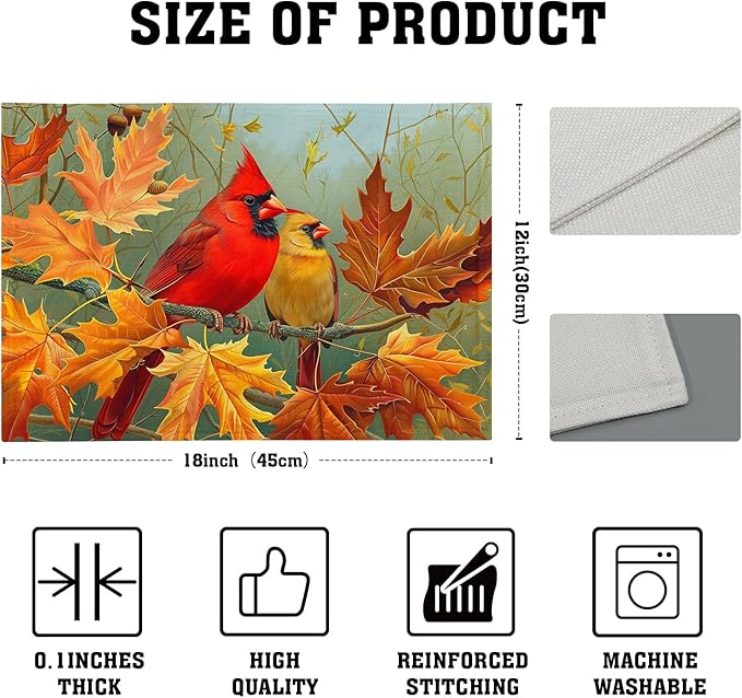 Giwawa Fall Birds Placemats Set of 4, Thanksgiving Harvest Heat Resistant - Image 4