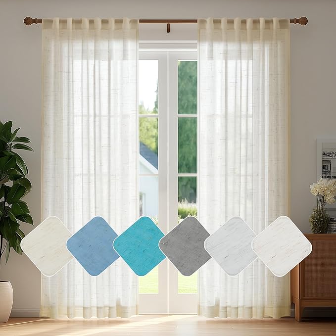 Deconovo Faux Linen Back Tab Curtains, Semi Sheer 52x95 Inch Long Panels by Deconovo