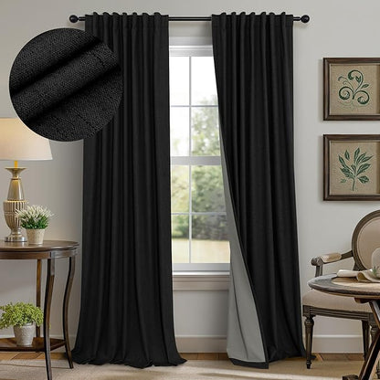 Pitalk Black Curtains for Bedroom 90 Inches Long Sound Proof Modern Window by Pitalk