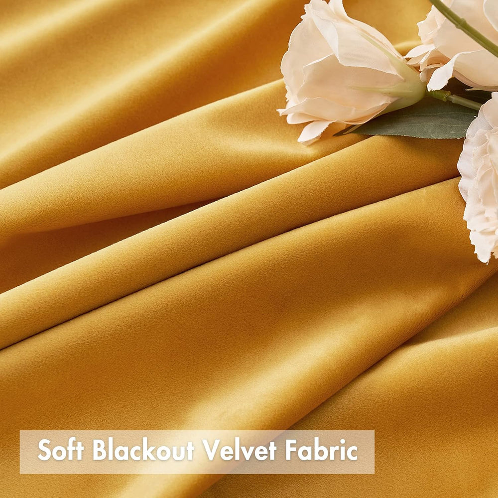 MIULEE Mustard Yellow Pom Pom Velvet Blackout Fall Curtains 2 Panel 52"x...