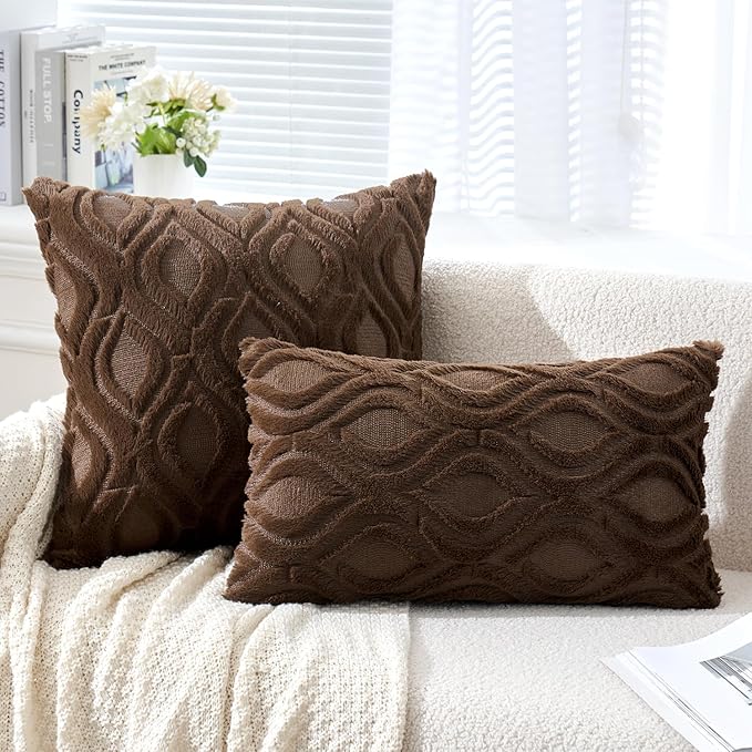 MIULEE Dark Brown Throw Pillow Covers 20x20 Inch, Soft Winter Plush Faux Wool - Image 2