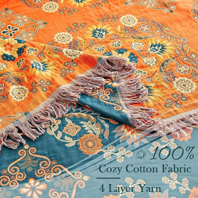 Boho Throw Blanket 100% Cotton Ultra Soft Luxury Throw Rustic Quilt 50"x60" - Image 7