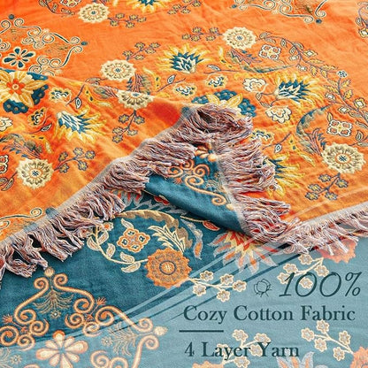 Boho Throw Blanket 100% Cotton Ultra Soft Luxury Throw Rustic Quilt 50"x60" - Image 7