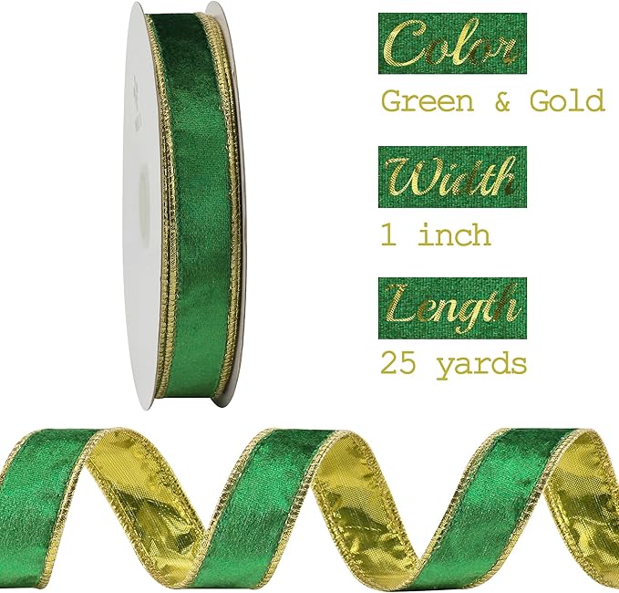 MEEDEE Crushed Green Velvet Ribbon - Image 2