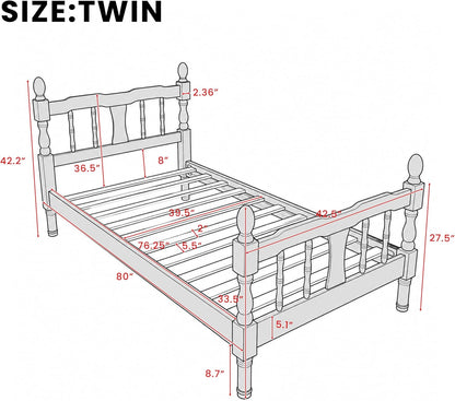 bellemave twin vintage wood spindle post bed,wooden platform shown in use