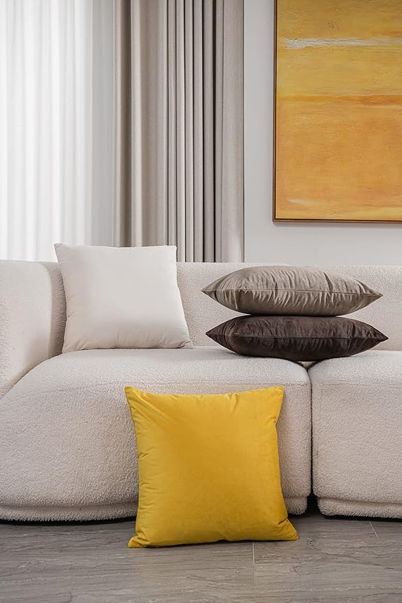 Couch Pillow Covers 16x16 Cream: 2 Pack Cozy Soft Velvet Square Throw Pillow - Image 6