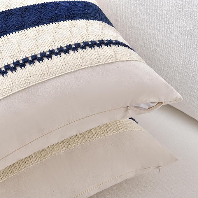 Fancy Homi Set of 2 Navy Blue Lumbar Decorative Throw Pillow Covers 14x24 Inch - Image 3