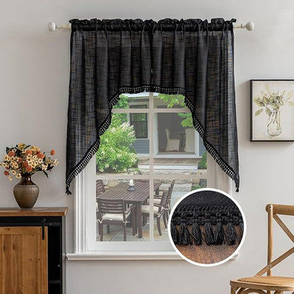 Beda Home Tassel Linen Textured Swag Valances by BedaHomeBedaLife