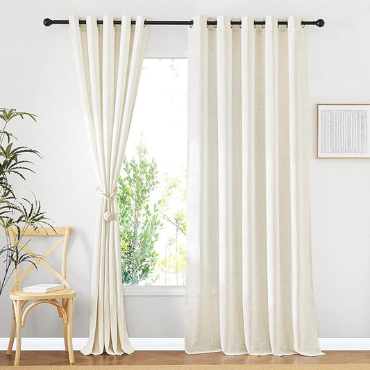NICETOWN Linen Burlap Sliding Door Curtains 2 Panels Set, Grommet Semi Sheer by NICETOWN