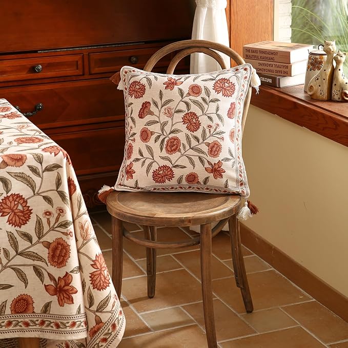 ISAENNE Design Linen Square Vintage Throw Pillow Covers 18"x18", Brick Red - Image 6