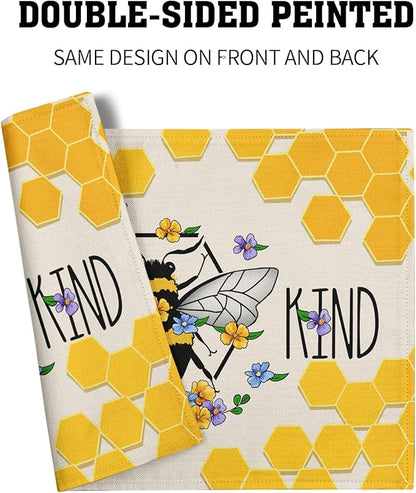 Giwawa Bee Kind Placemats Set of 4-12"x18" Summer Bees Floral Linen Place Mat- - Image 5