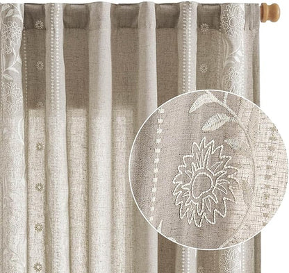 jinchan Winslow Linen Curtains for Bedroom 63 Inches Length Embroidered - Image 8