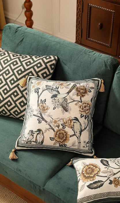 ISAENNE Design Linen Chinoiserie Square Throw Pillow Covers 18"x18", Farmhouse - Image 8