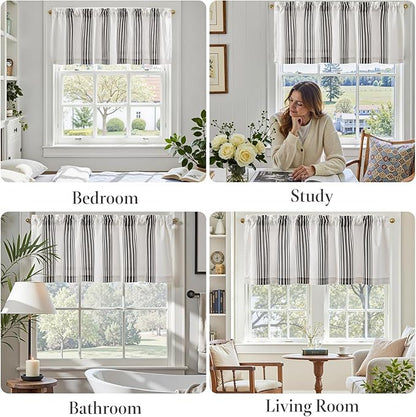 jinchan Striped Linen Valance Curtain 16 Inch Vertical Striped Valance - Image 6