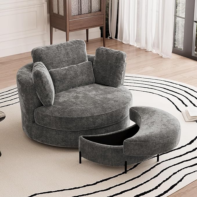 Aoiy & Wifon 50.2'' W Oversized Swivel Barrel Chair - Image 8