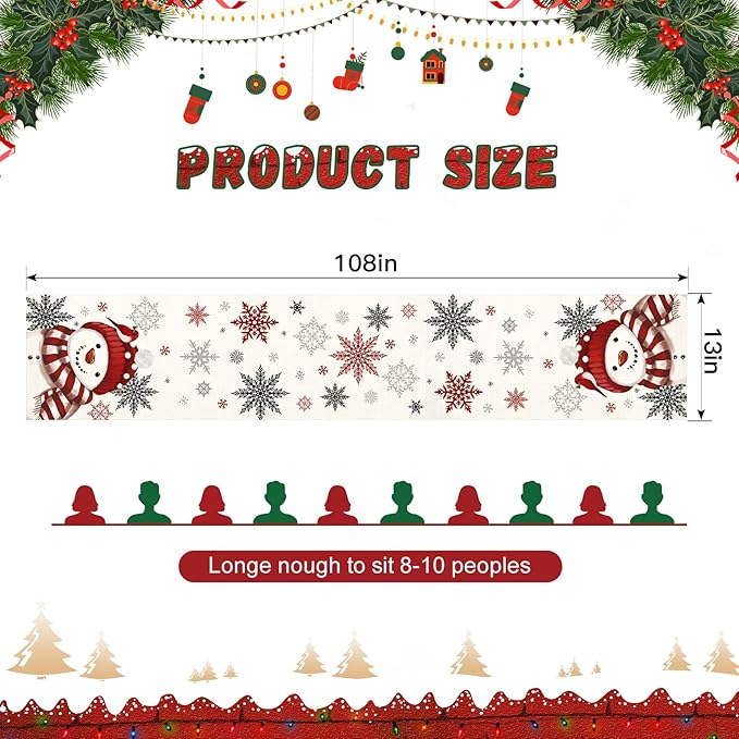 OTOSTAR Snowflakes and Red Snowman Christmas Table Runner, Xmas Seasonal Winter - Image 5