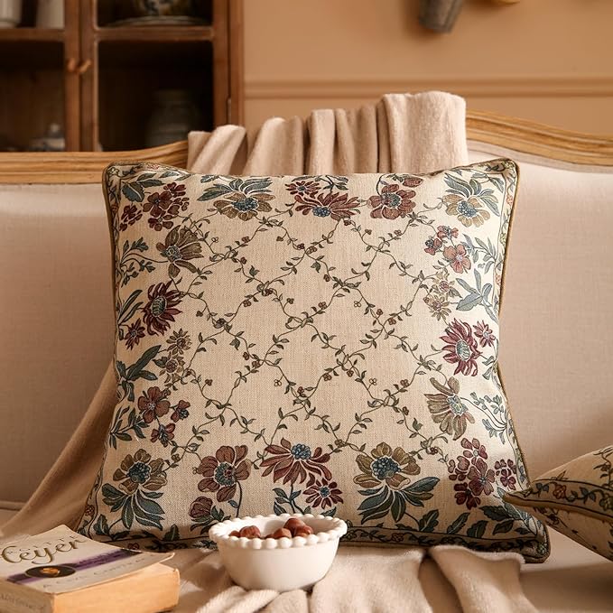patdrea Designer Throw Pillow Covers, Square Euro Retro Style Light Brown Linen - Image 2