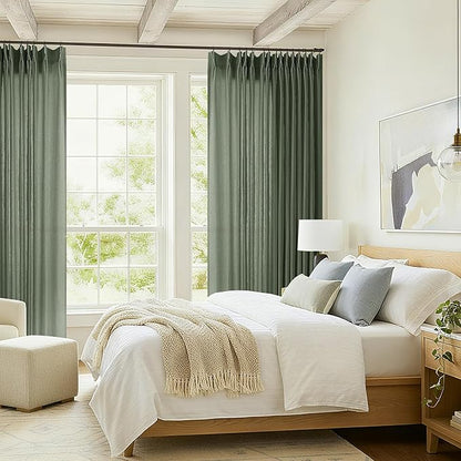 Olive Green Extra Wide Pinch Pleated 100 x 102 Inch Linen Curtains - Image 2