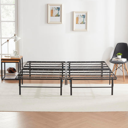 nestl foldable full size platform bed frame, metal shown in use