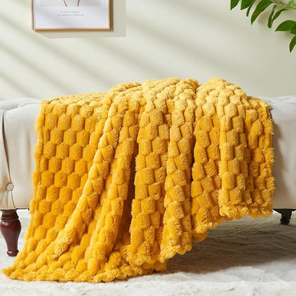 NEWCOSPLAY Super Soft Twin Blanket Mustard Yellow Premium Silky Flannel Fleece - Image 6