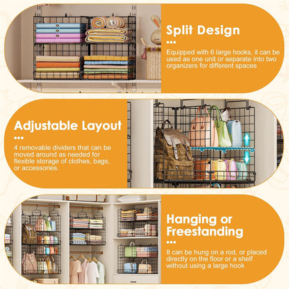 hanging closet organizer with diy spacing, double-row closet, close-up detail