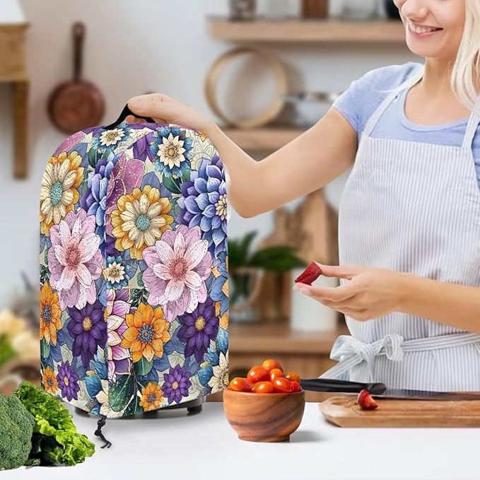Boho Flower Bright Blossom Countertop Blender Cover Kitchen Appliance Dust - Image 3
