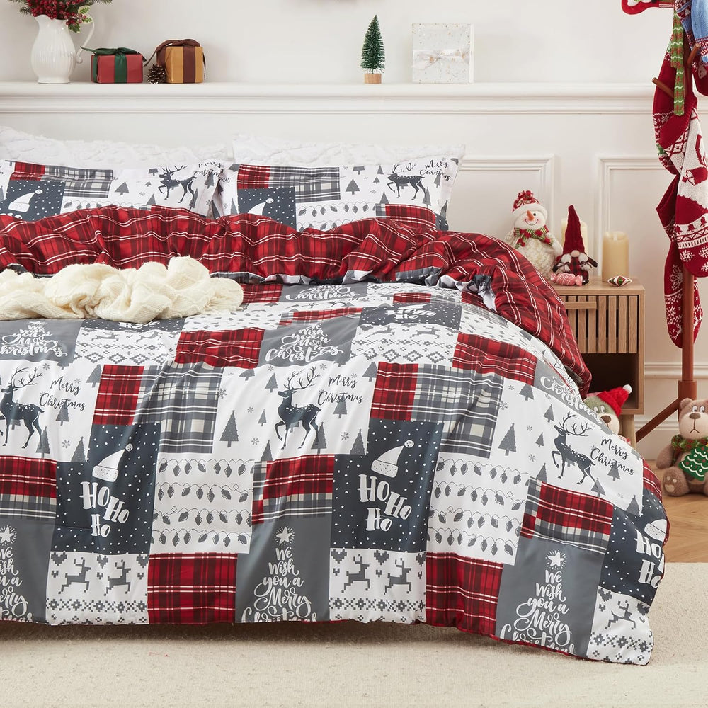 CAROMIO Christmas Comforter Set Queen Size, Reversible Printed 3 Pieces