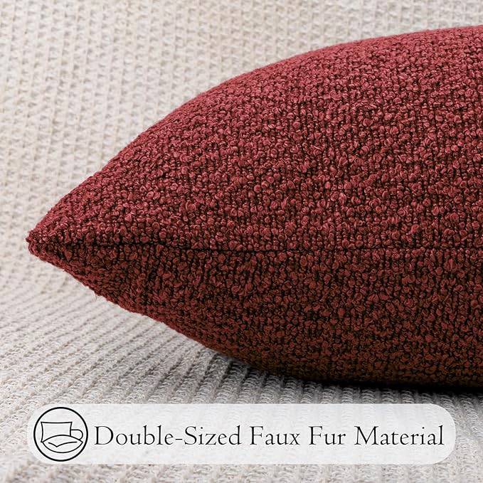 14x26 inch Boucle Lumbar Pillow Cover, Burgundy Woven Texture Neutral Long - Image 5