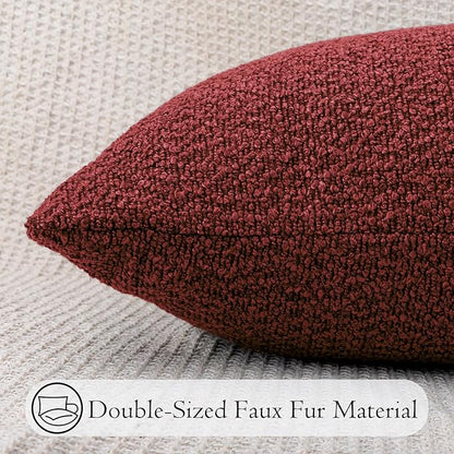 14x26 inch Boucle Lumbar Pillow Cover, Burgundy Woven Texture Neutral Long - Image 5