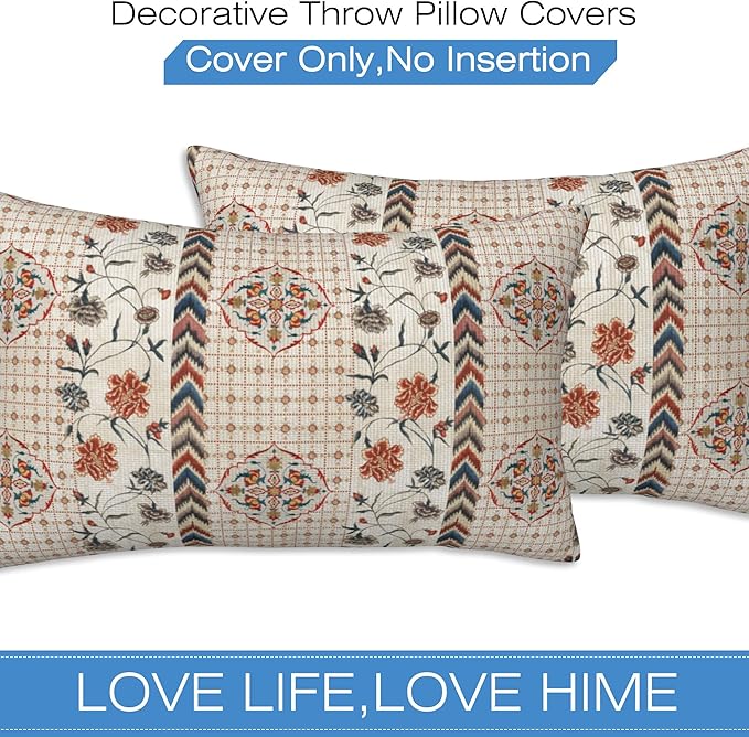 Throw Pillow Covers Boho Floral Pillow Covers 20x12 Inch Set of 2 Throw Pillows - Image 3