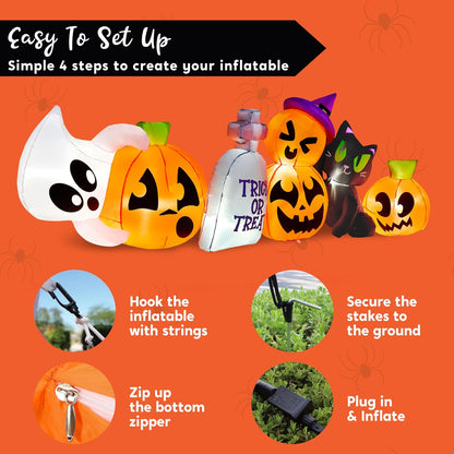 Joiedomi 8 FT Long Halloween Inflatables Outdoor Decoration, Halloween Blow Up Decorations Outside Inflatable Pumpkin Ghost Cat Tombstone with LEDs for Yard Decor