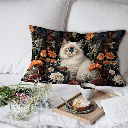 Moody Floral Ragdoll Cat Pillow Covers 12x20, Ragdoll Cat Gifts, Dark - Image 4