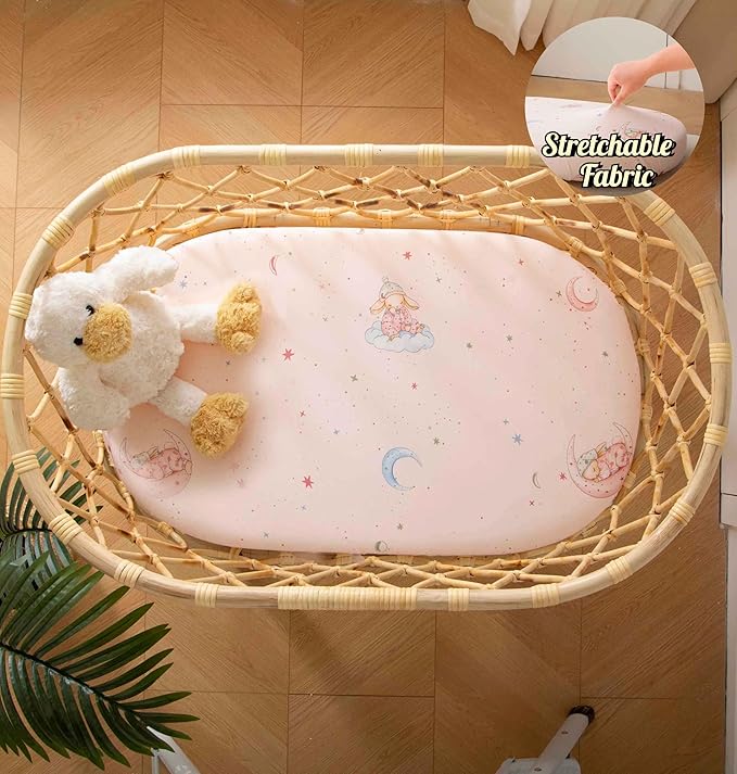 SDY Jersey Bassinet Sheets for Baby Girls, 32 "x 16 "x 4", 2 Pack, Super Soft - Image 3