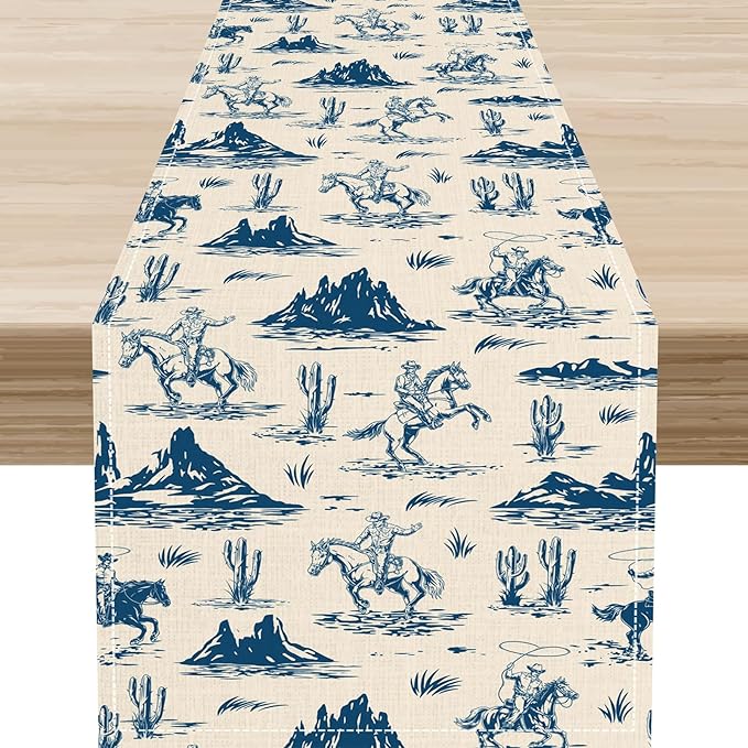 Western Cowboy Table Runner, Rustic Country Cowboy American Wild West Riding by Unknown