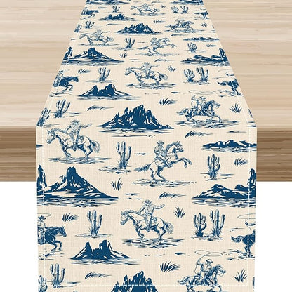 Western Cowboy Table Runner, Rustic Country Cowboy American Wild West Riding by Unknown