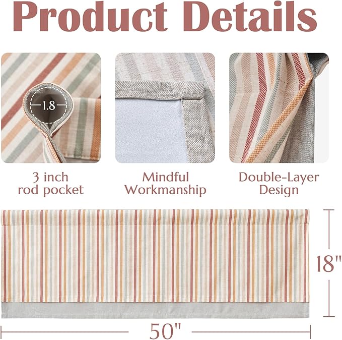 jinchan Colorful Striped Linen Valance Curtains Christmas Decorations - Image 5
