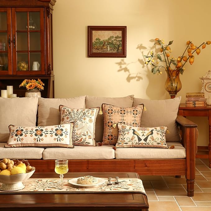 Brown Throw Pillow Covers Set of 1, Floral Farmhouse Linen Accent Pillows Cover - Image 6