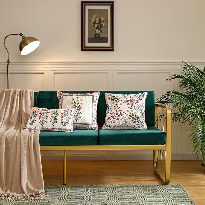 ISAENNE Design Square Vintage Floral Throw Pillow Covers 18"x18" Set of 2 - Image 3