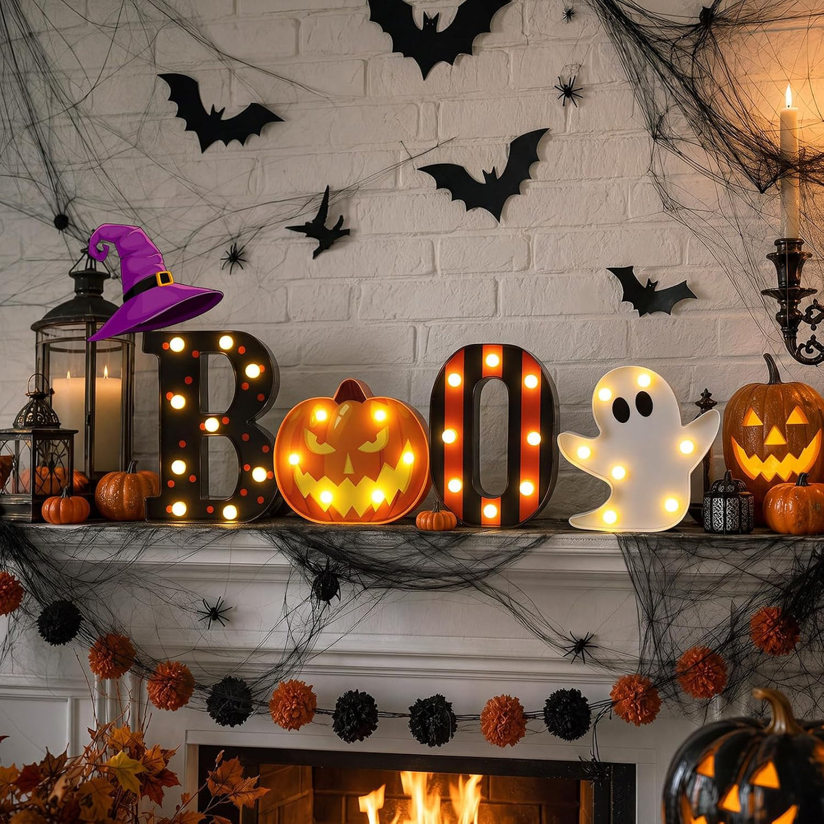 Ganeen Plastic Halloween Decoration LED Pumpkin Ghost Boo Light up Sign