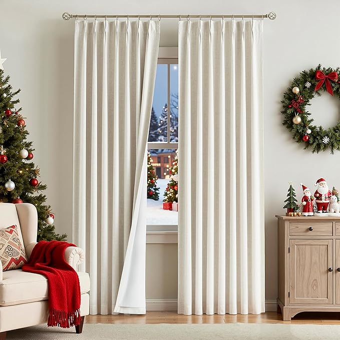 Vision Home Natural Pinch Pleated Full Blackout Curtains Linen Blended Room by VisionHome