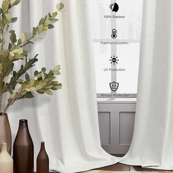 Total Blackout Linen Curtains 108 Inch Length 2 Panels Set - Image 7