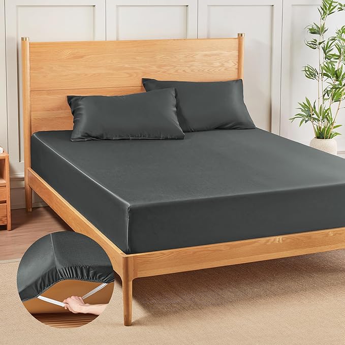 MR&HM Fitted Sheet & Pillowcase Set Queen, 3-Piece Blend Rayon Derived from by MRHM