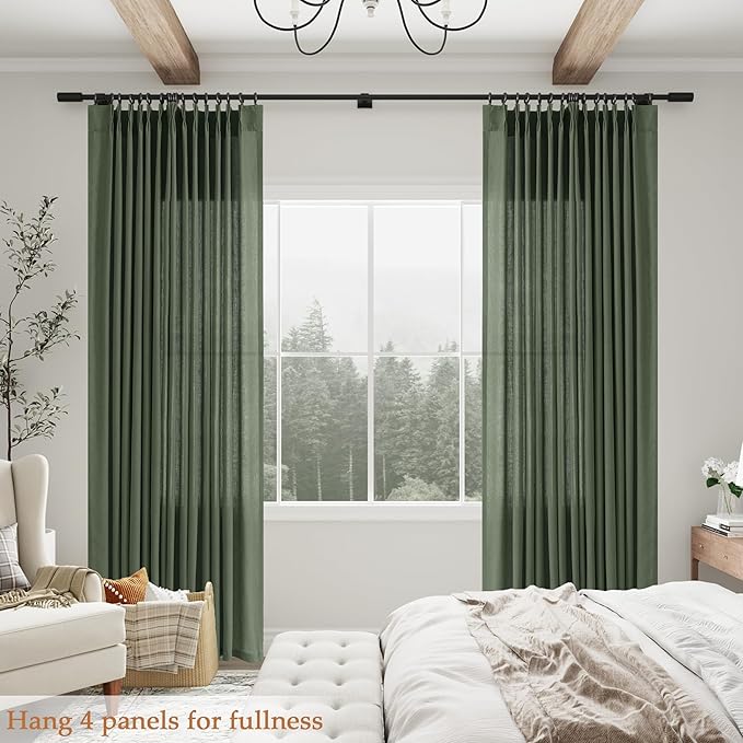 Olive Green Pinch Pleated Linen Curtains 95 Inches Long - Image 7