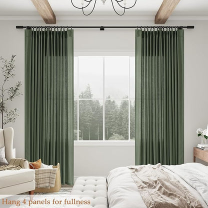 Olive Green Pinch Pleated Linen Curtains 95 Inches Long - Image 7